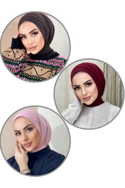 Organic Scarfs Penye Çıtçıtlı Hazır Eşarp Hijap Şal 3'lü Set