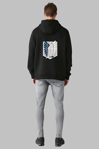Nyda Collections Hanorac supradimensionat unisex cu glugă cu imprimeu Attack On Titan - mânecă lungă, bumbac