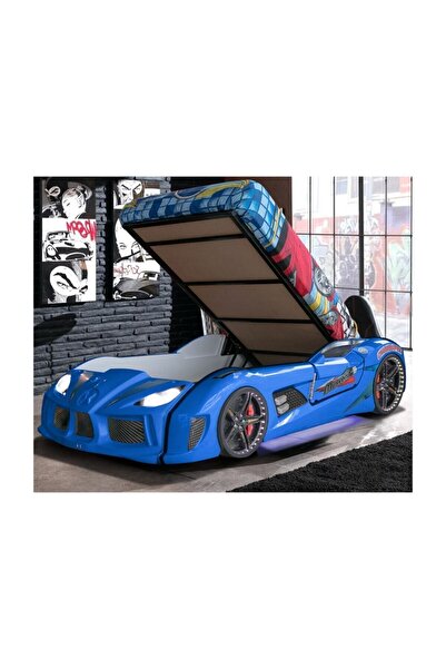 Setay Arabalı Yatak, Audi Bazalı Kapıları Açılabilen Koltuklu Full Ledli Arabalı Yatak - Mavi