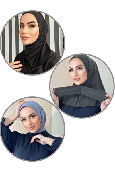 Organic Scarfs Penye Çıtçıtlı Hazır Eşarp Hijap Şal 3'lü Set