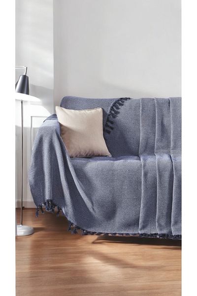 Lux Touch Κάλυμμα καθίσματος Alin Navy Blue Cotton Tasseled - 170 x 210 cm Κάλυμμα καναπέ-κρεβάτι Divan