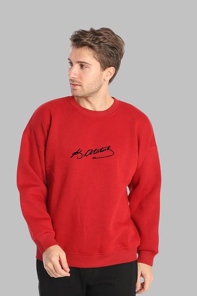 Nyda Collections Ataturk Printed Long Sleeve Oversize Hoodless Cotton Sweatshirt