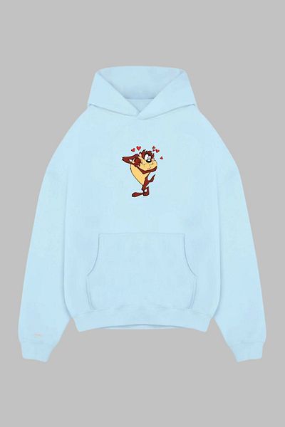 Nyda Collections Hanorac oversize unisex cu glugă - mânecă lungă, buzunare, imprimeu Tasmanian Devil