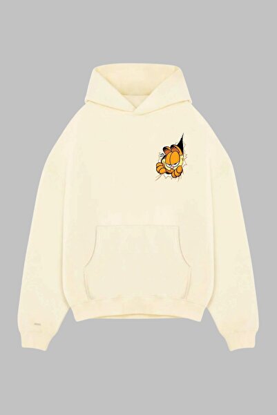 Nyda Collections Unisex Hoodie Oversize Cepli Uzun Kollu Garfield Baskılı Kap...