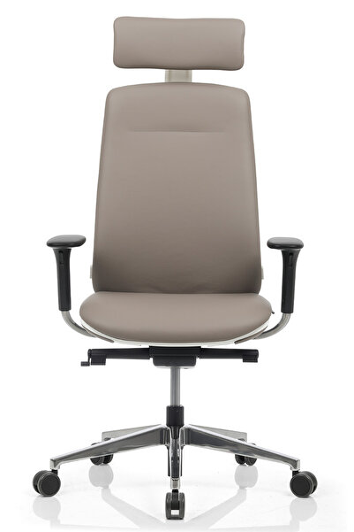 Bürosit Eman Başlıklı Alüminyum Döşemeli Beyaz Gövde Çalışma Koltuğu (Doğal D...