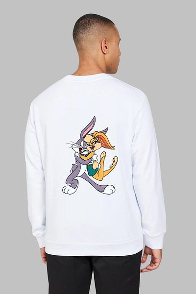 Nyda Collections Hanorac supradimensionat unisex fără glugă cu imprimeu Bugs Lola Bunny - mânecă lungă, decolteu