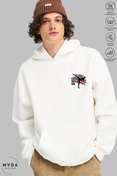 Nyda Collections Hanorac cu glugă unisex cu mânecă lungă Muay Thai, cu glugă, cu glugă, bumbac supradimensionat