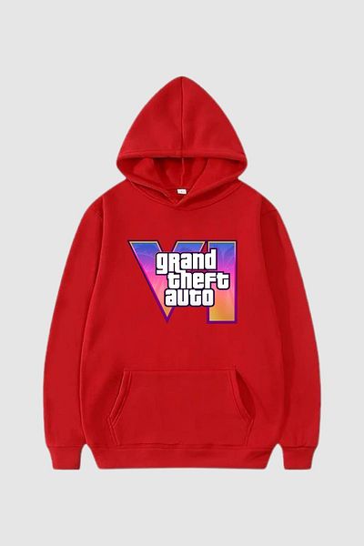 Nyda Collections Унисекс суичър с качулка и голям джоб, 3 нишки, с щампа на логото на Gta 6