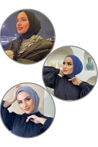 Organic Scarfs Combed Cotton Snap-On Ready Scarf Hijab Shawl Set of 3