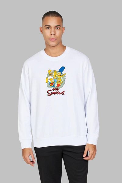 Nyda Collections Hanorac oversize din bumbac unisex cu imprimeu Simpsons - mânecă lungă, decolteu, fără glugă