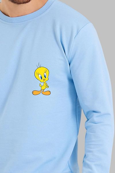 Nyda Collections Hanorac oversize din bumbac unisex cu imprimeu Tweety - mânecă lungă, decolteu, fără glugă
