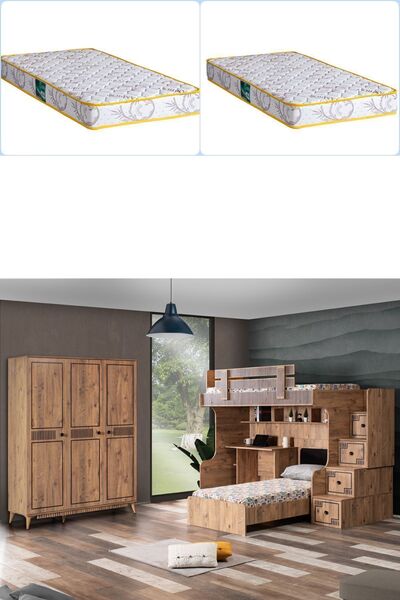 Setay Ranza, Natural Ranza Karyola Masa 3 Kapaklı Dolap - 2 Adet Comfort Yatak