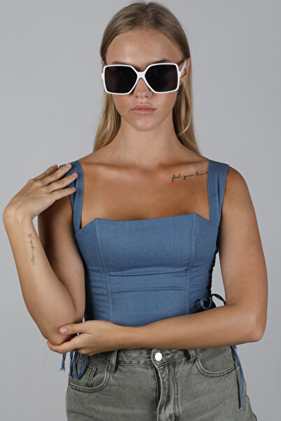 Angel Eyes Women's Sunglasses White Wide Square Frame Black Glass