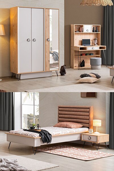 Setay Dolunay Genç Odası - 3 Kapılı Dolap, Karyola, Komodin, Masa