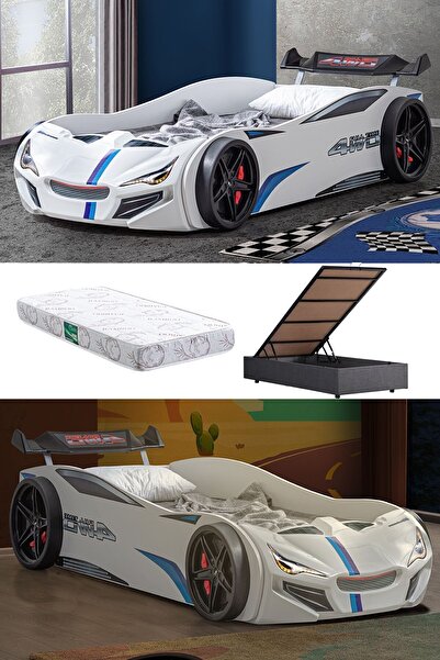 Setay Arabalı Yatak, Merso Bazalı Rüzgarlıklı Ledli Arabalı Yatak - Beyaz 1 A...