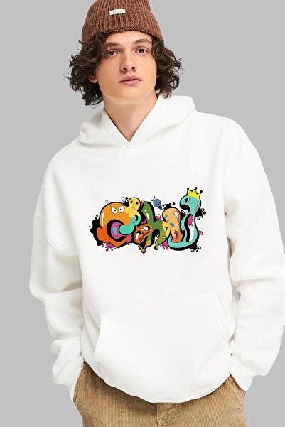 Nyda Collections Unisex majica sa kapuljačom i grafitnim printom - dugi rukav...