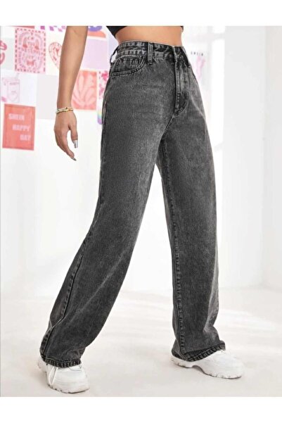 SHEVEGA Anthracite High Waist Women's Loose Jeans Wide Leg Flare Jeans