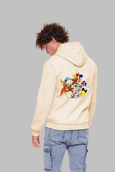 Nyda Collections سويت شيرت بغطاء للرأس كبير الحجم مطبوع للجنسين من لوني تونز ...