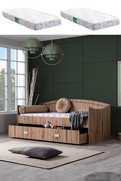 Setay Yavrulu Karyola, Akasya Yavrulu Yatak - Ceviz 2 Adet Comfort Yatak