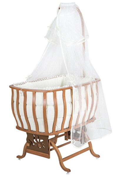 Setay Doğal Ağaç Beşik, Otantik Sallanan Beşik + Uyku Seti + Cibinlik - Açık Ceviz