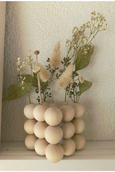 TrendSende Dekoratif Ahsap Boncuklu Saksı