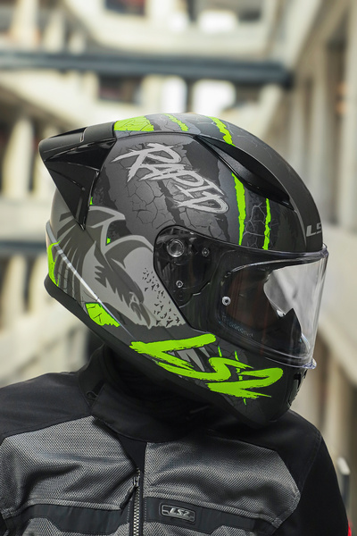 LS2 Rapıd 2 Race Raven Mat Siyah-gri-neon Sarı Kask