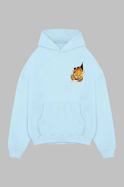Nyda Collections Hanorac supradimensionat unisex cu glugă cu imprimeu Garfield - mânecă lungă, buzunar, bumbac