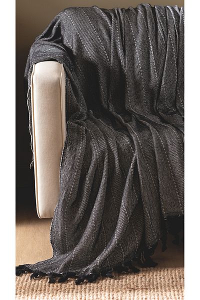 Lux Touch Husa de canapea cu smocuri din bumbac negru Lina - 170 x 210 cm Canapea extensibila Divan