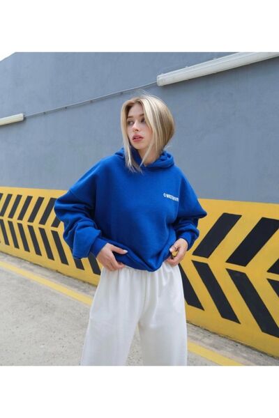 CAST COLLECTİON Kadın SaxMavi  WRSTBHVR Baskılı Oversize Sweatshirt