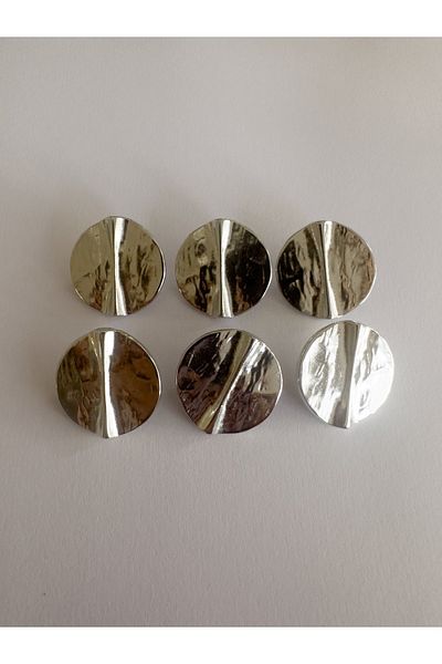 aensia Silver Silver Special Design Embossed Line Detailed Metal Button Coat Jacket Trench Coat Button - Pack of 6