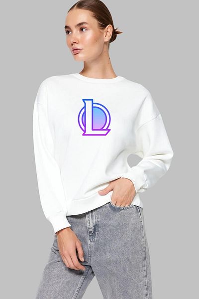 Nyda Collections Hanorac oversize unisex din bumbac - mânecă lungă, imprimeu Lol, gât crew, panglică fără glugă