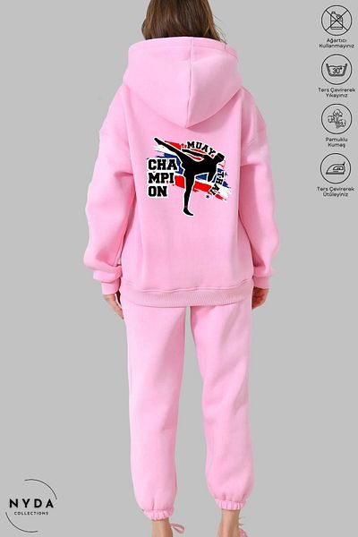Nyda Collections Unisex Φούτερ με μακρυμάνικη κουκούλα Muay Thai Φούτερ με κουκούλα Raster Oversize βαμβακερό