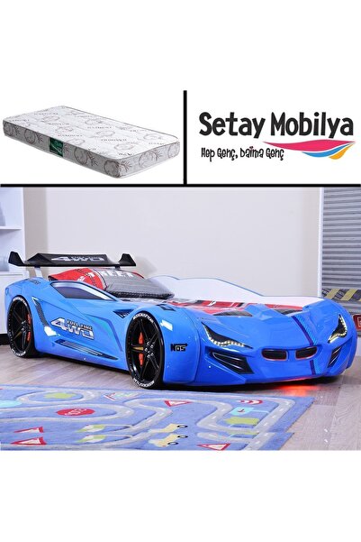 Setay Arabalı Yatak, Mercedes Rüzgarlıklı Arabalı Yatak - Mavi 1 Adet Comfort Yatak