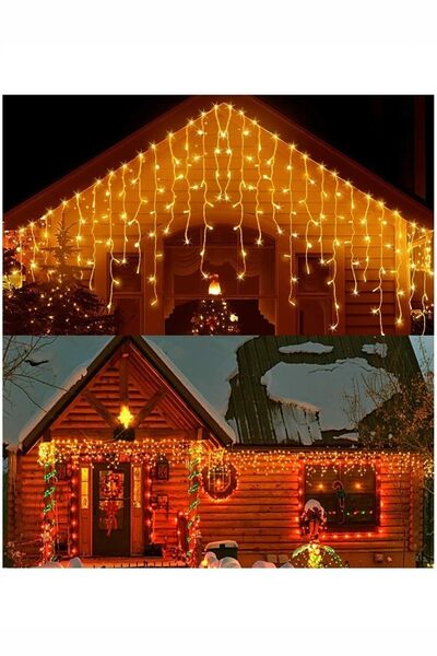 Toptanhane Dekoratif Saçak Led 4 Metre 16 Saçaklı Işık İp Perde Led Fişli Sarkıt Yılbaşı Süs Işık Yeni Yıl