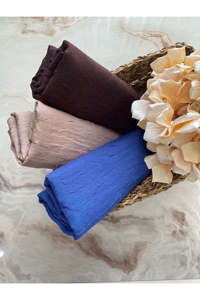 Mode Scarf Σετ σάλι Hijab Bamboo Kraş 3 τεμαχίων (καφέ-μινκ-μπλε)