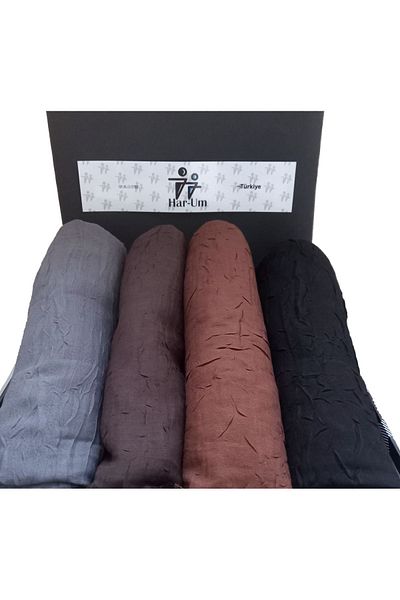 HAR-UM Ticaret Hijab Women's Bamboo Scarf Shawl Model - Set of 4 Grey>lightbrown>black>brown