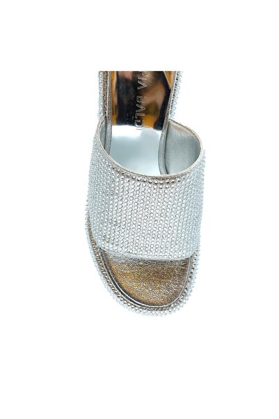 Sofia Baldi Tyr Silver Satin Women's Heeled Slippers