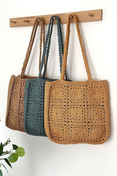 BECCASTYLE Straw Textured Tote Bag - Shoulder Bag, Motif Knitted, Summer Bag MUSTARD