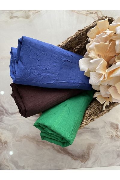 Mode Scarf Set șal din 3 piese Hijab Bamboo Kraş (albastru-amar maro-benetton)