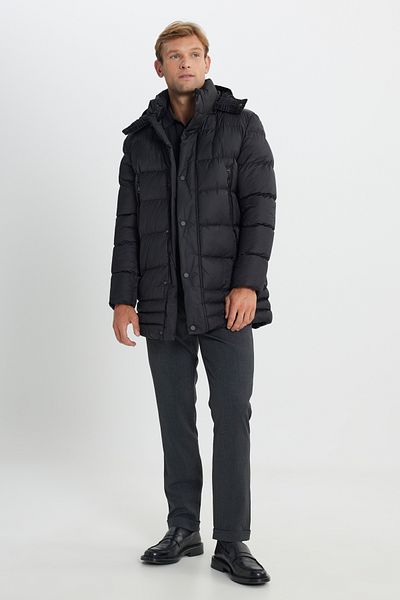 AC&Co / Altınyıldız Classics Ανδρικό παλτό με μαύρη κουκούλα Standard Fit - Σταντ γιακά και πλαϊνές τσέπες