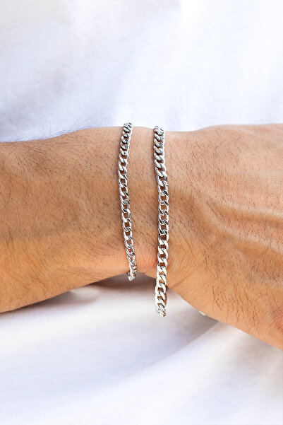 Uşaklıhafız 1945 14 Ayar Beyaz Altın Küba Zincir Erkek Bileklik (4.30 mm)