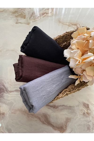 Mode Scarf Hijab Bamboo Kraş 3-Piece Shawl Set (black-bitter brown-grey)