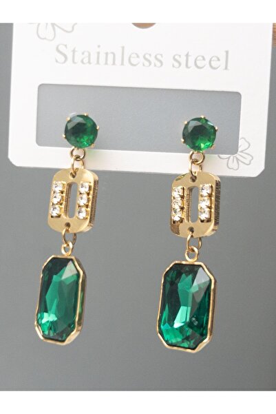 Siya Silver Kararmaz Çelik Zirkon Taşlı Bagetli Sallantılı Abiye Küpe