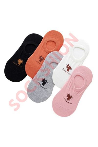 SOCKSHION Дамски невидими чорапи с котешки шарки 5 пакета | Дамски невидими чорапи | Висококачествен памучен материал |