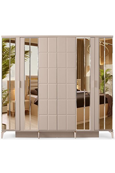 Avm 24 Helsinki Gardırop-mdf-kum Beji-240x60x220cm-6 Kapak-aynalı Kapak-ücret...