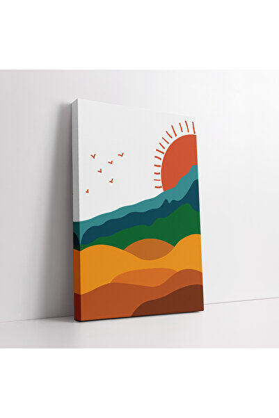 KOSS Dijital Minimalna slika na platnu: planina, sunce i ptice