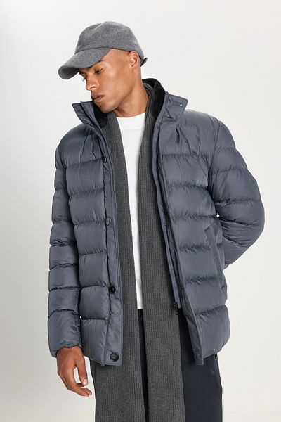 AC&Co / Altınyıldız Classics Men's Anthracite Puffer Coat - Stand Collar, Side Pocket, Standard Fit