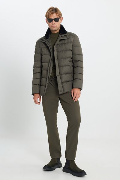 AC&Co / Altınyıldız Classics Khaki Men's Puffer Coat - Stand Collar, Side Pocket, Standard Fit