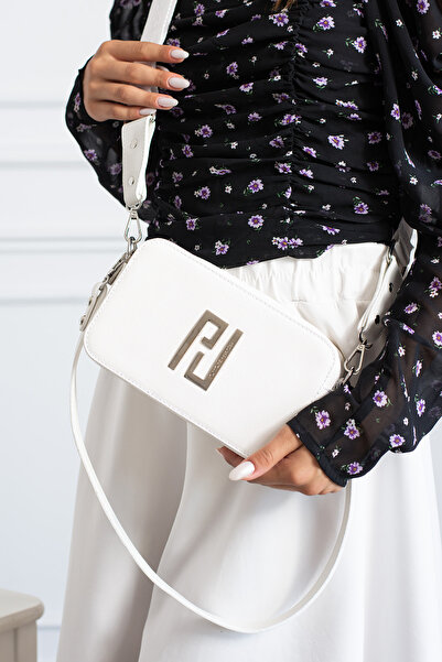 Just Polo Kadın Beyaz Çapraz Askılı 2 Bölmeli Kutu Mini Omuz Ve El Çantası PB...