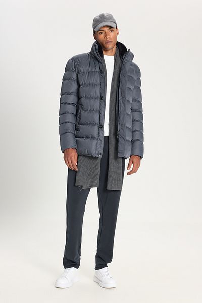 AC&Co / Altınyıldız Classics Men's Anthracite Puffer Coat - Stand Collar, Side Pocket, Standard Fit
